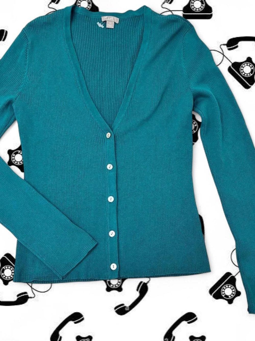 J. Jill Women's Green V-Neck Button Cardigan Sweater Cozy Ribbed NWOT Sz XS